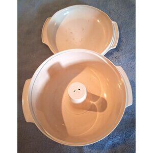 Tupperware Stack Cooker 3 Qt Deep Bowl, lid, cone Almond For Microwave 3pc set